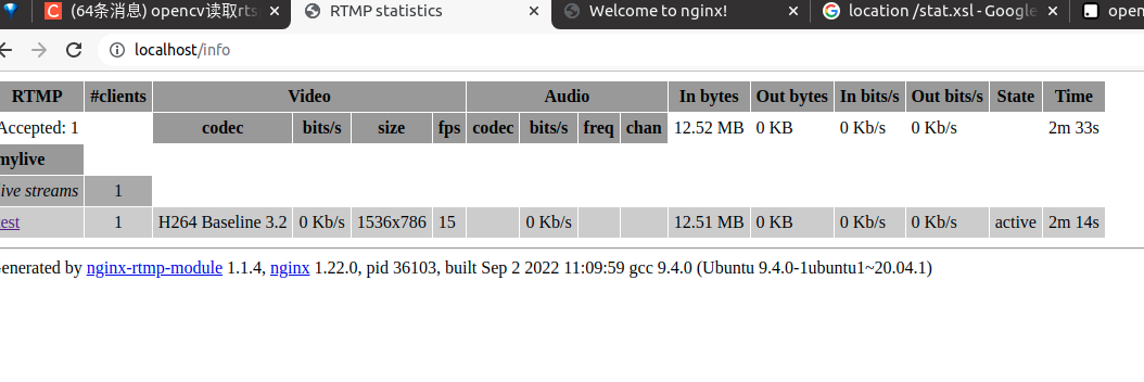 Nginx Rtmp Stats opencv读取视频图像处理后,实时推流转发rtmp | Sanbu'Log