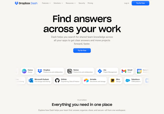Dropbox Dash · 官网首屏