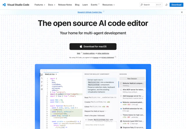 Visual Studio Code · 官网首屏