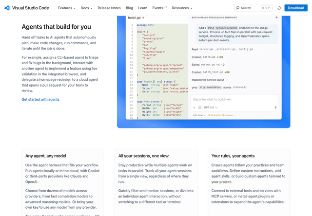 Visual Studio Code · Agents that build for you