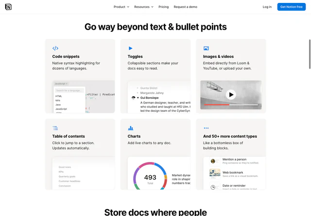 Notion Docs · Go way beyond text & bullet points
