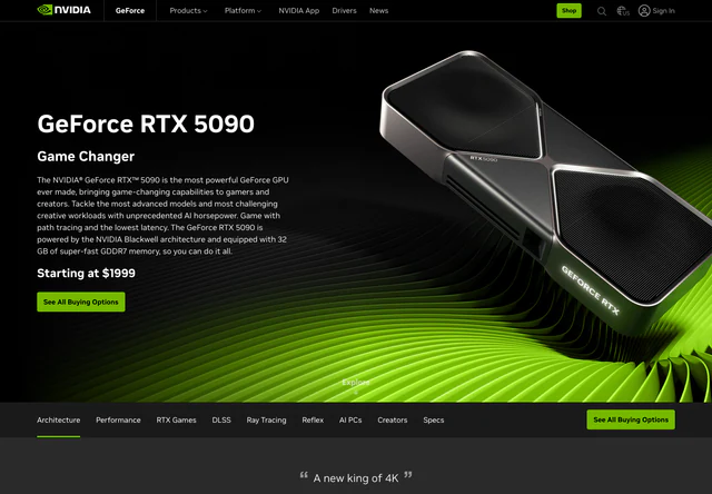 GeForce RTX 5090 · 官网首屏